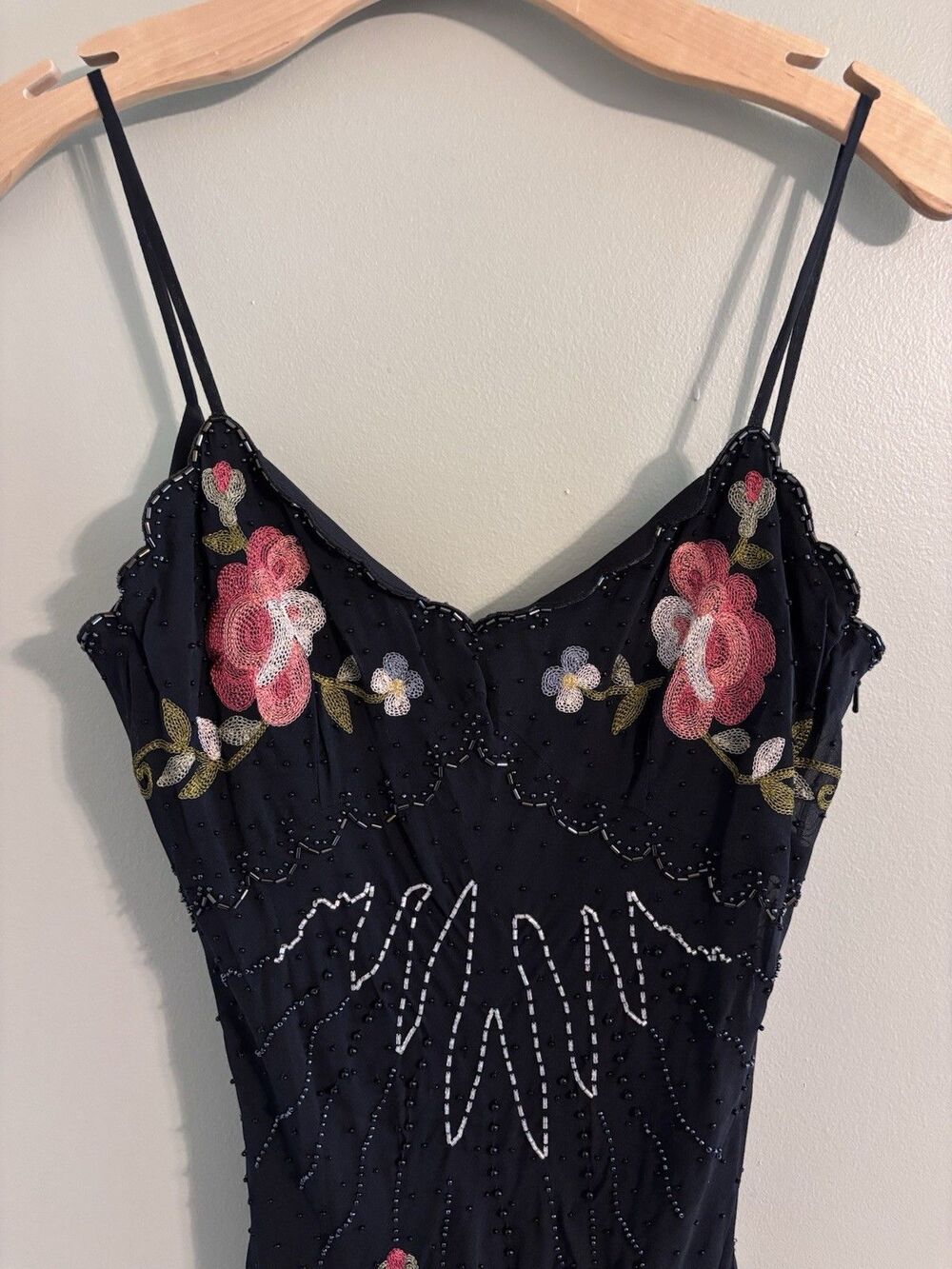 VTG Y2K Cache Silk Maxi Dress Sz 8 Beaded Embroidered Floral Whimsy Fairy Goth - Picture 4 of 16